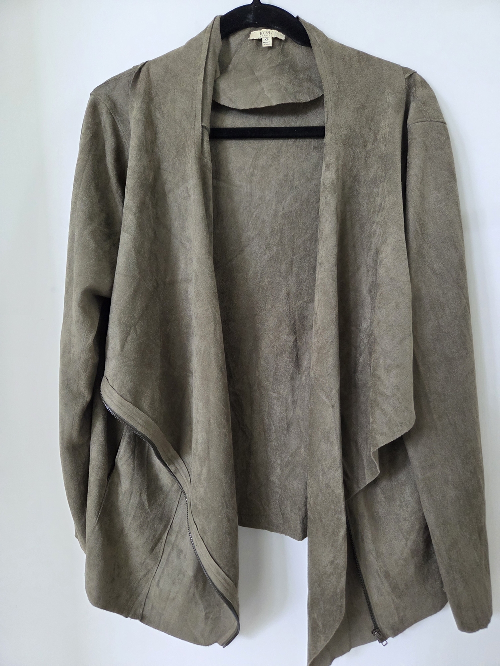 1003 KORI Olive Green Vegan Suede Zip Moto Jacket With Pockets